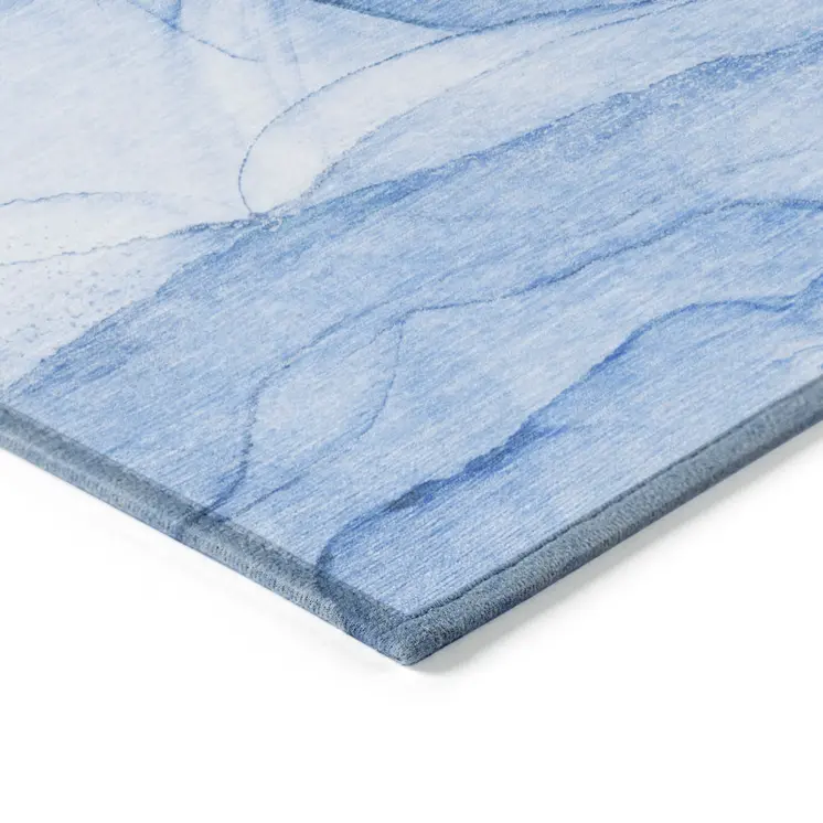 10' X 14' Blue Abstract Washable Non Skid Indoor Outdoor Area Rug