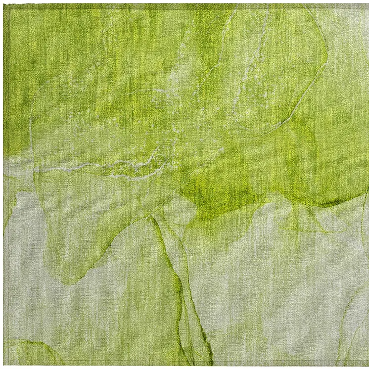 2' X 3' Green Abstract Washable Non Skid Indoor Outdoor Area Rug
