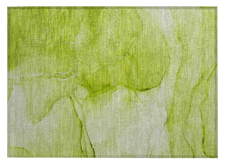 2' X 3' Green Abstract Washable Non Skid Indoor Outdoor Area Rug