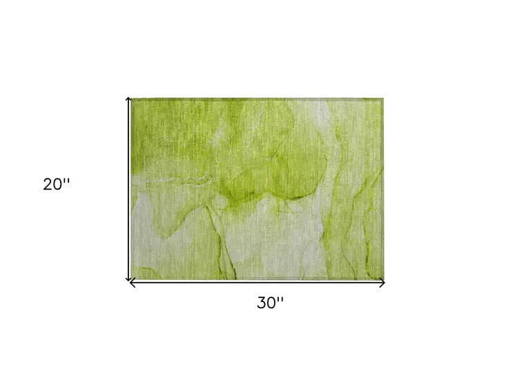 2' X 3' Green Abstract Washable Non Skid Indoor Outdoor Area Rug