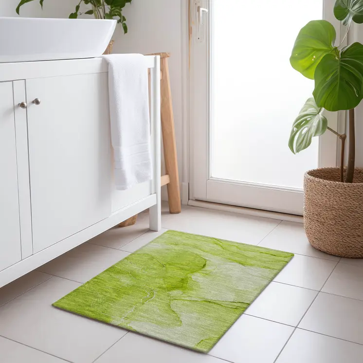 2' X 3' Green Abstract Washable Non Skid Indoor Outdoor Area Rug