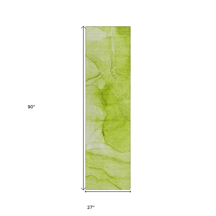8' Runner Green Abstract Washable Non Skid Indoor Outdoor Runner Rug