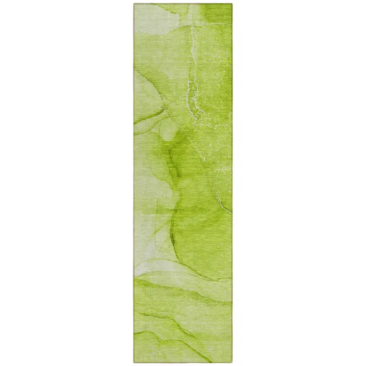 8' Runner Green Abstract Washable Non Skid Indoor Outdoor Runner Rug
