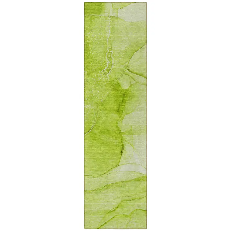 8' Runner Green Abstract Washable Non Skid Indoor Outdoor Runner Rug