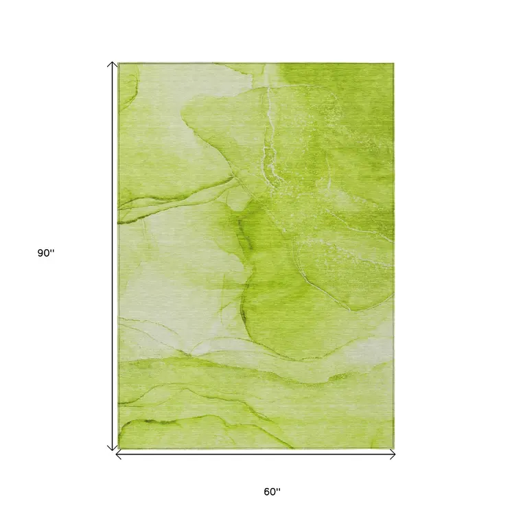 5' X 8' Green Abstract Washable Indoor Outdoor Area Rug