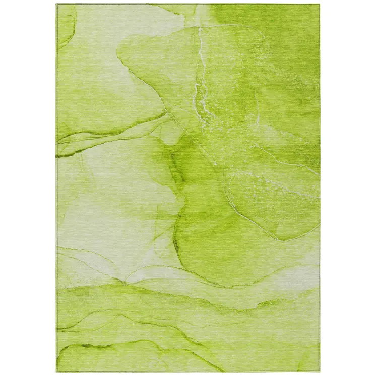 5' X 8' Green Abstract Washable Indoor Outdoor Area Rug