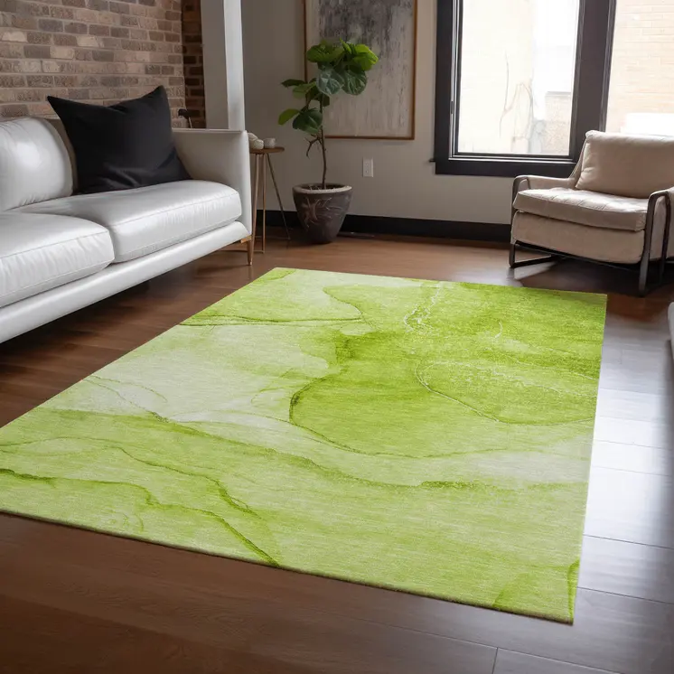 5' X 8' Green Abstract Washable Indoor Outdoor Area Rug