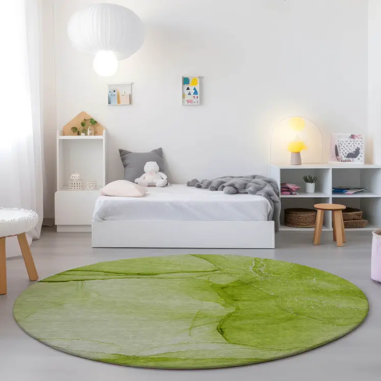 8' Round Green Round Abstract Washable Non Skid Indoor Outdoor Area Rug