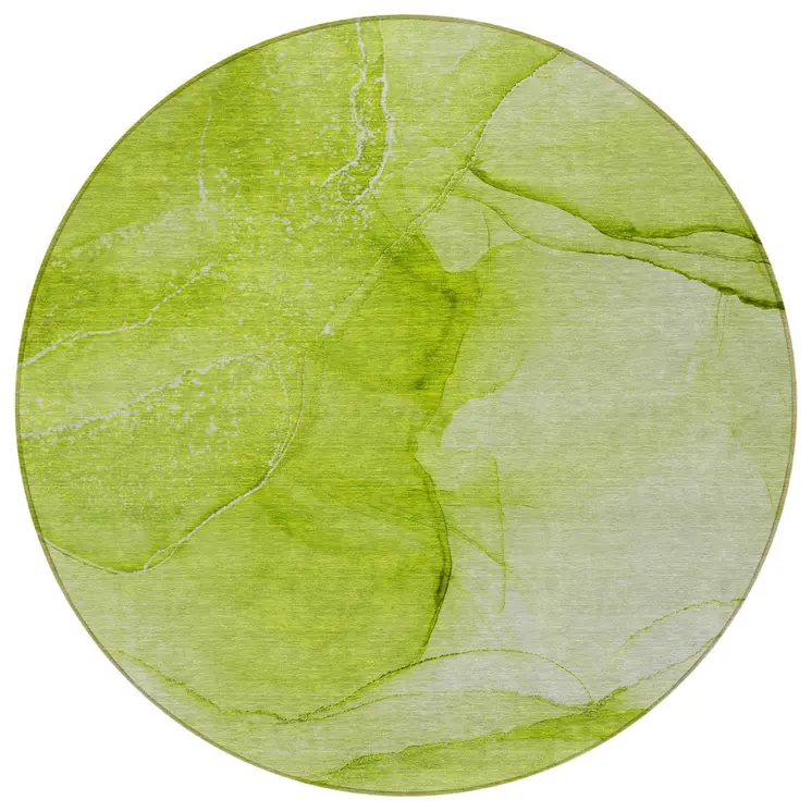8' Round Green Round Abstract Washable Non Skid Indoor Outdoor Area Rug