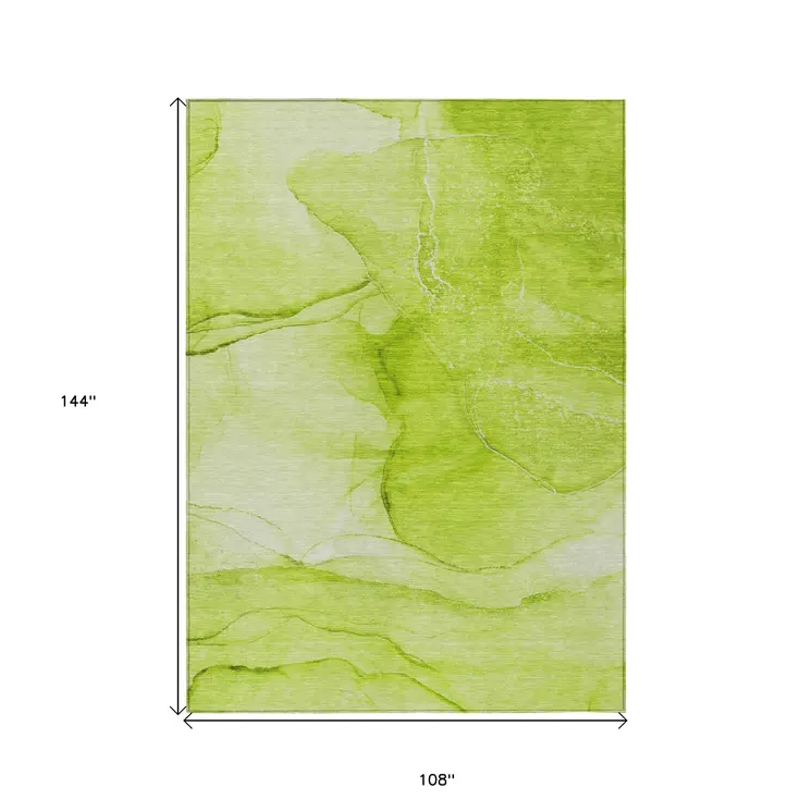9' X 12' Green Abstract Washable Indoor Outdoor Area Rug