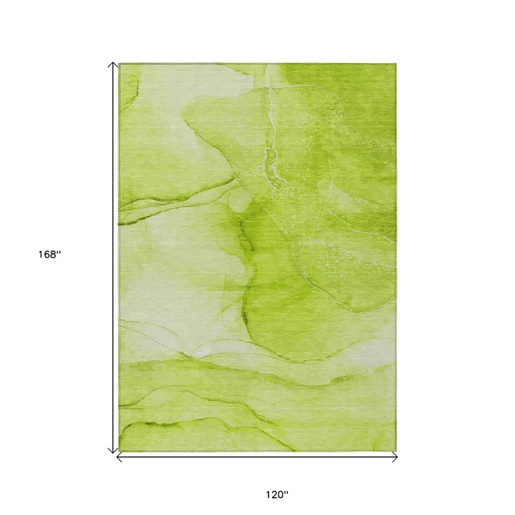 10' X 14' Green Abstract Washable Non Skid Indoor Outdoor Area Rug