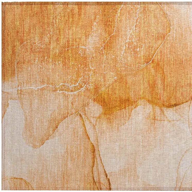 2' X 3' Orange Abstract Washable Indoor Outdoor Area Rug