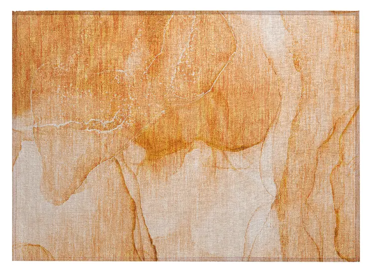 2' X 3' Orange Abstract Washable Indoor Outdoor Area Rug