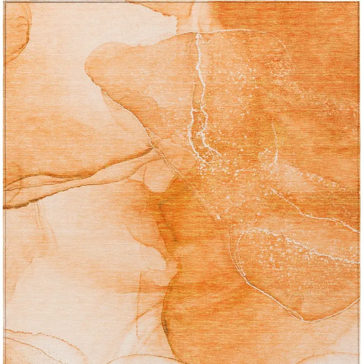 3' X 5' Orange Abstract Washable Non Skid Indoor Outdoor Area Rug