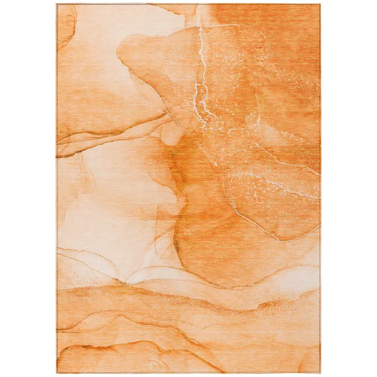 3' X 5' Orange Abstract Washable Non Skid Indoor Outdoor Area Rug