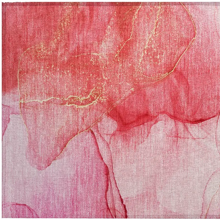2' X 3' Pink Abstract Washable Indoor Outdoor Area Rug
