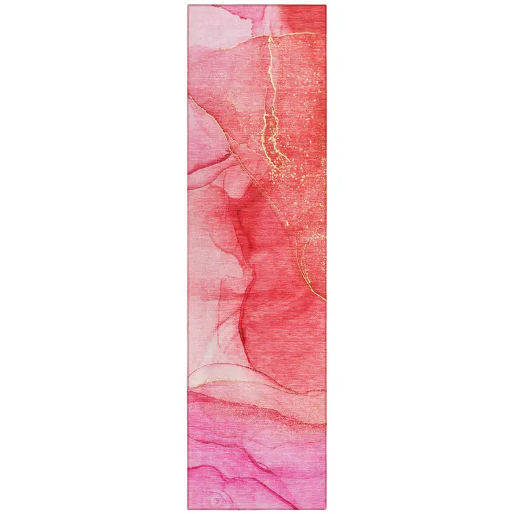 2' X 8' Pink Abstract Washable Non Skid Indoor Outdoor Runner Rug