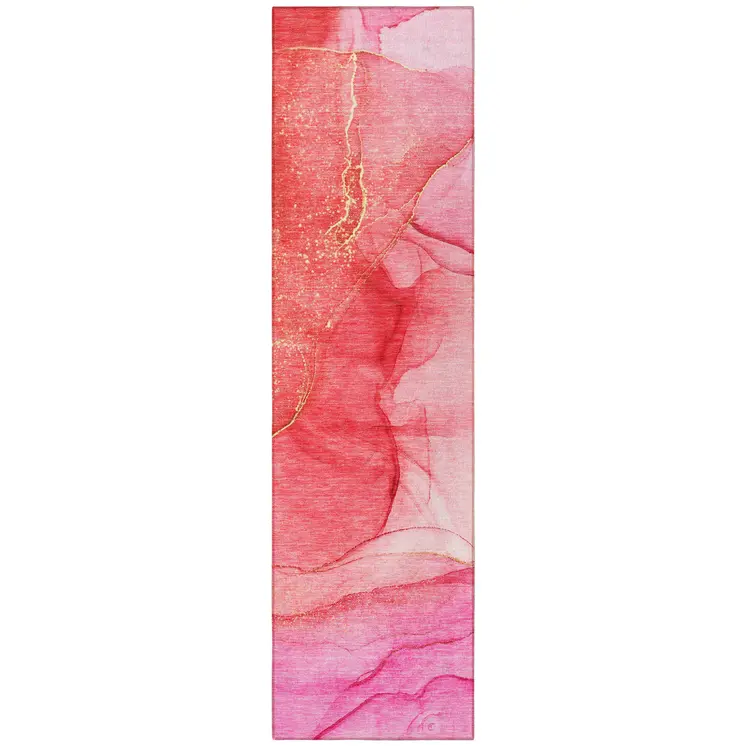 2' X 8' Pink Abstract Washable Non Skid Indoor Outdoor Runner Rug