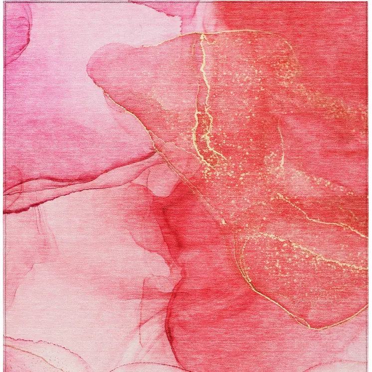 3' X 5' Pink Abstract Washable Non Skid Indoor Outdoor Area Rug