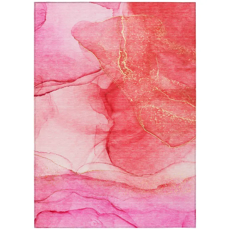 3' X 5' Pink Abstract Washable Non Skid Indoor Outdoor Area Rug
