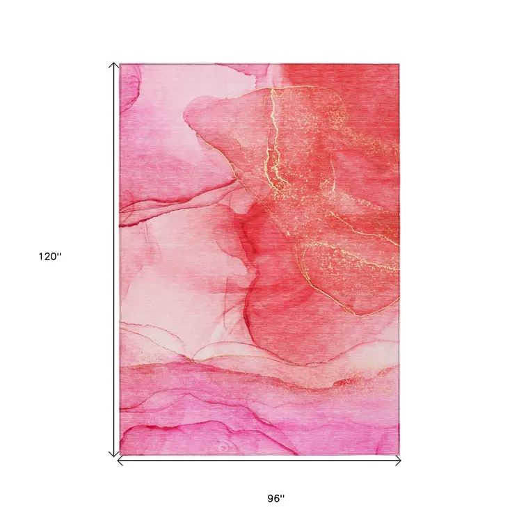 8' X 10' Pink Abstract Washable Non Skid Indoor Outdoor Area Rug