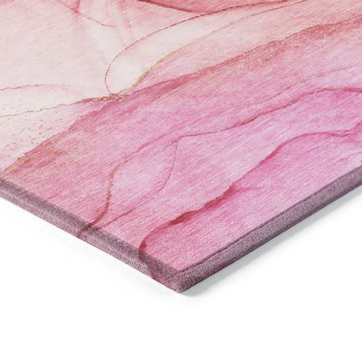 9' X 12' Pink Abstract Washable Non Skid Indoor Outdoor Area Rug