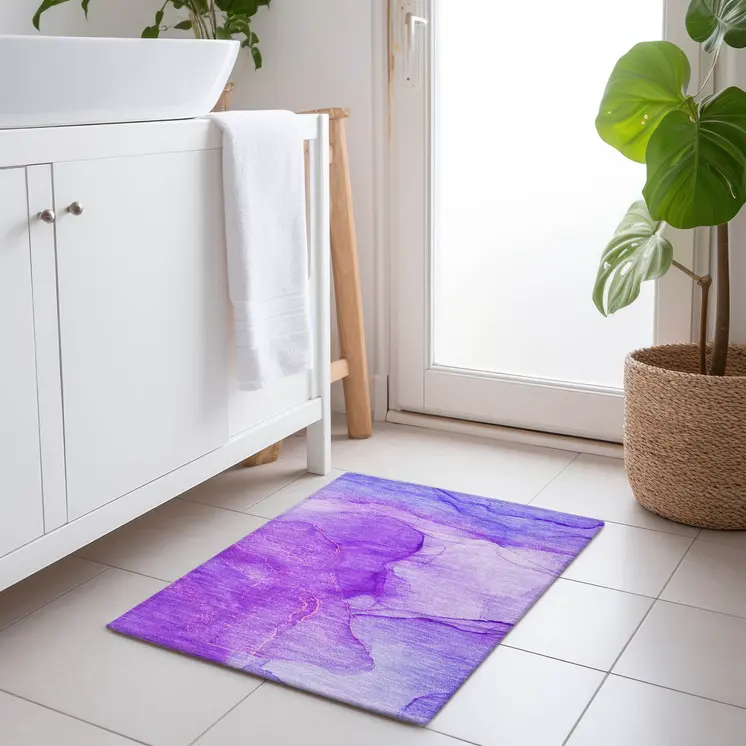2' X 3' Purple Abstract Washable Non Skid Indoor Outdoor Area Rug