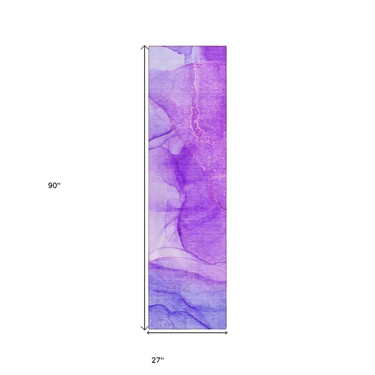 8' Purple Abstract Washable Non Skid Indoor Outdoor Runner Rug