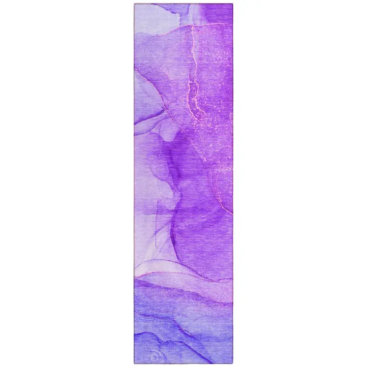 8' Purple Abstract Washable Non Skid Indoor Outdoor Runner Rug