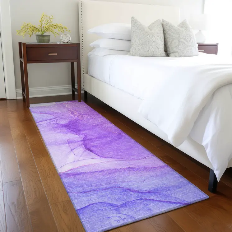 8' Purple Abstract Washable Non Skid Indoor Outdoor Runner Rug