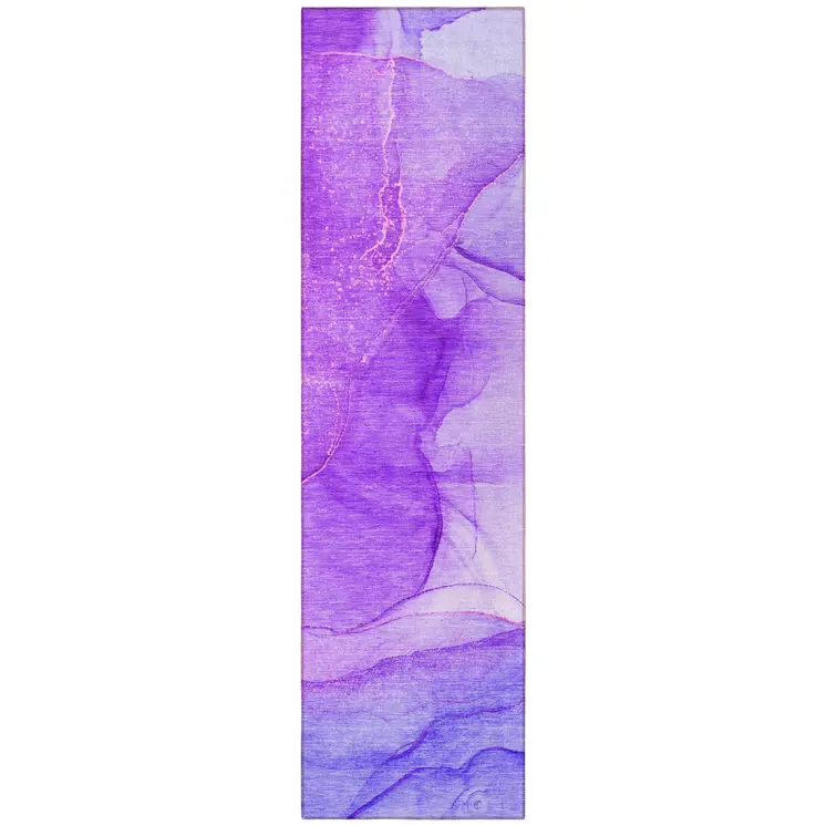 8' Purple Abstract Washable Non Skid Indoor Outdoor Runner Rug