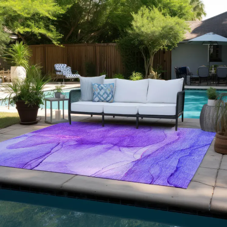 3' X 5' Purple Abstract Washable Non Skid Indoor Outdoor Area Rug