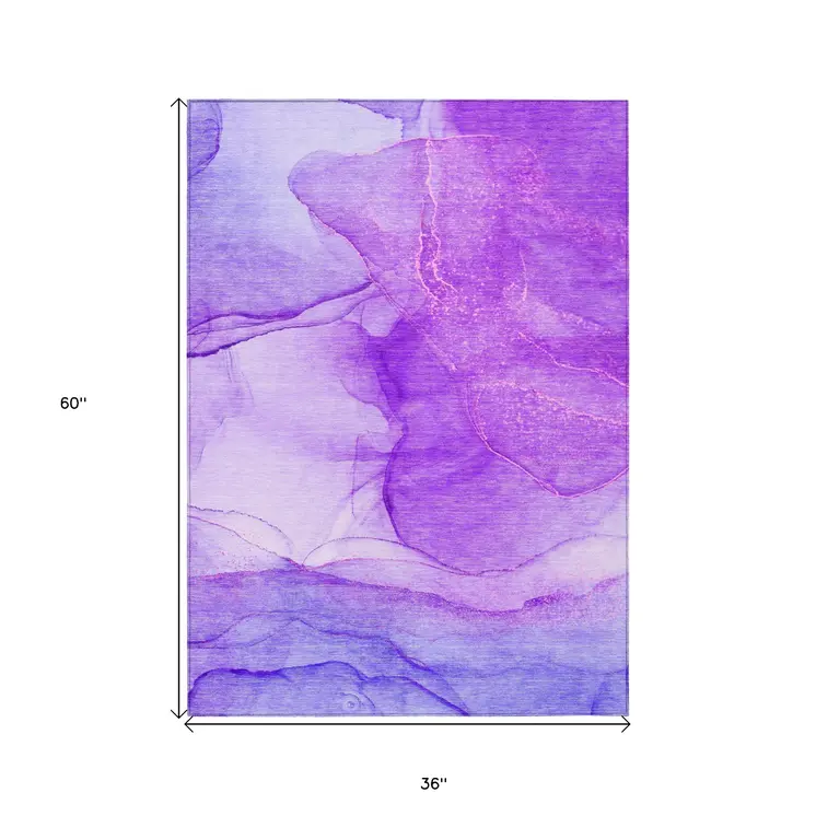 3' X 5' Purple Abstract Washable Non Skid Indoor Outdoor Area Rug