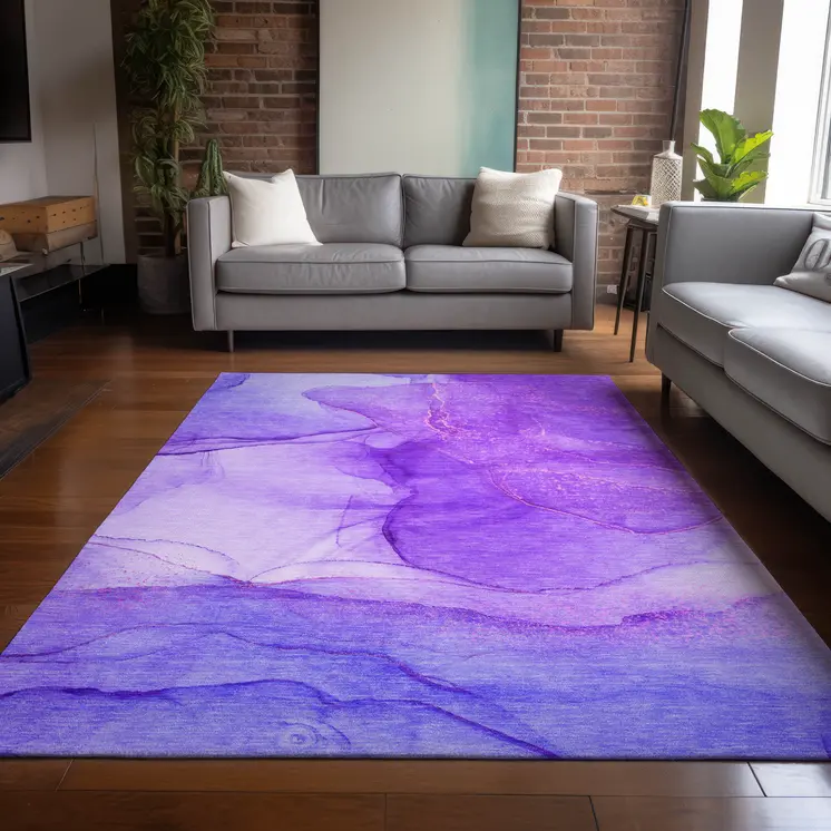 5' X 8' Purple Abstract Washable Non Skid Indoor Outdoor Area Rug