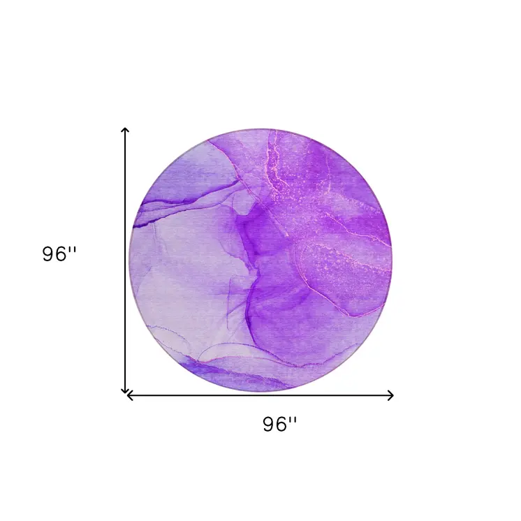 8' Round Purple Round Abstract Washable Non Skid Indoor Outdoor Area Rug