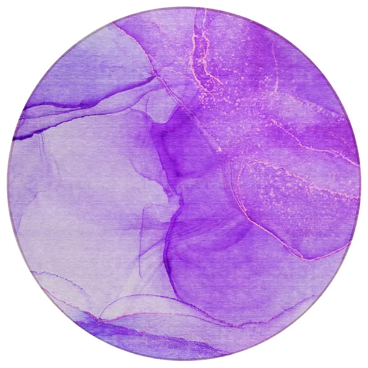 8' Round Purple Round Abstract Washable Non Skid Indoor Outdoor Area Rug