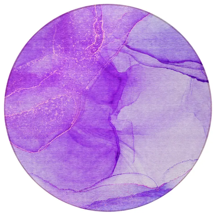 8' Round Purple Round Abstract Washable Non Skid Indoor Outdoor Area Rug