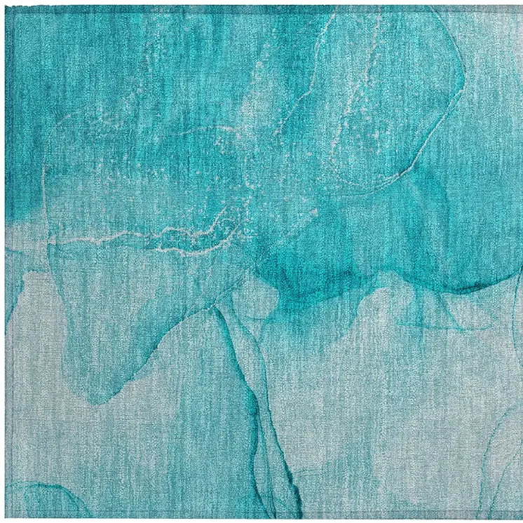 2' X 3' Teal Abstract Washable Non Skid Indoor Outdoor Area Rug