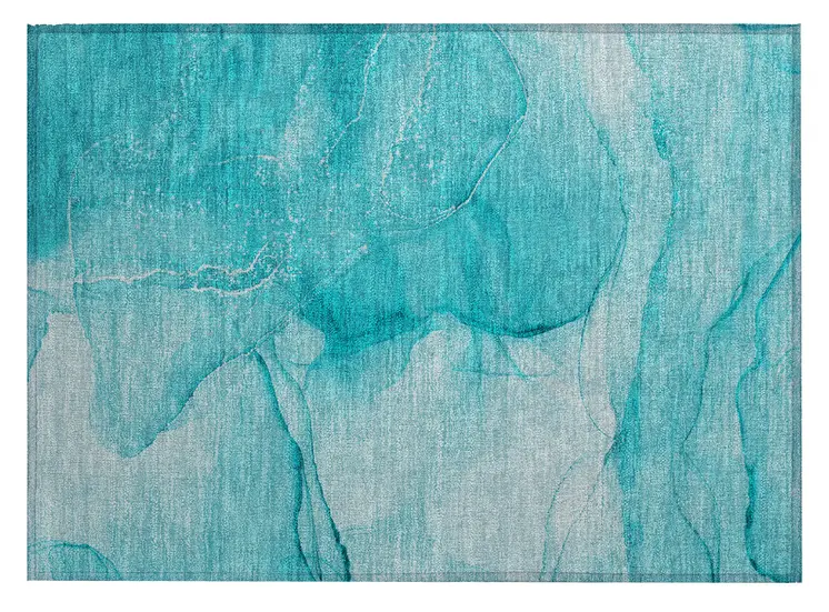 2' X 3' Teal Abstract Washable Non Skid Indoor Outdoor Area Rug
