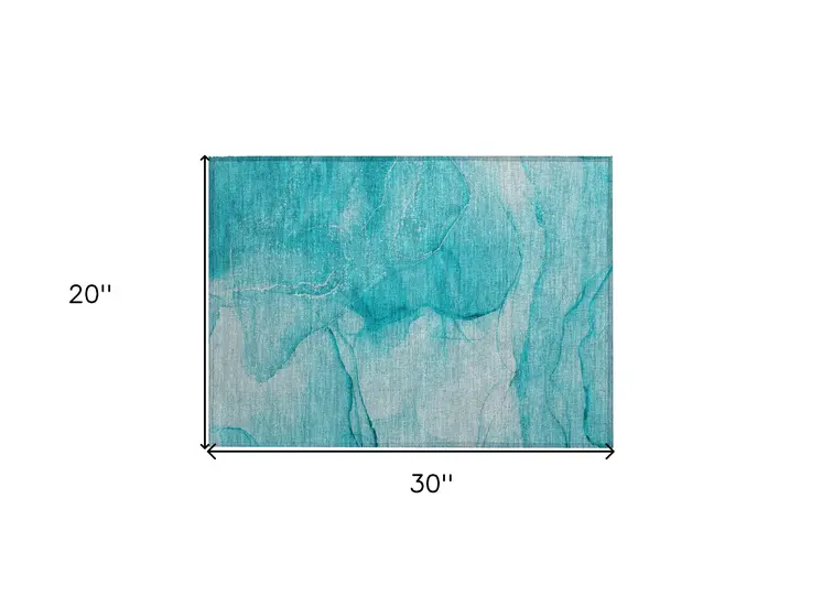 2' X 3' Teal Abstract Washable Non Skid Indoor Outdoor Area Rug