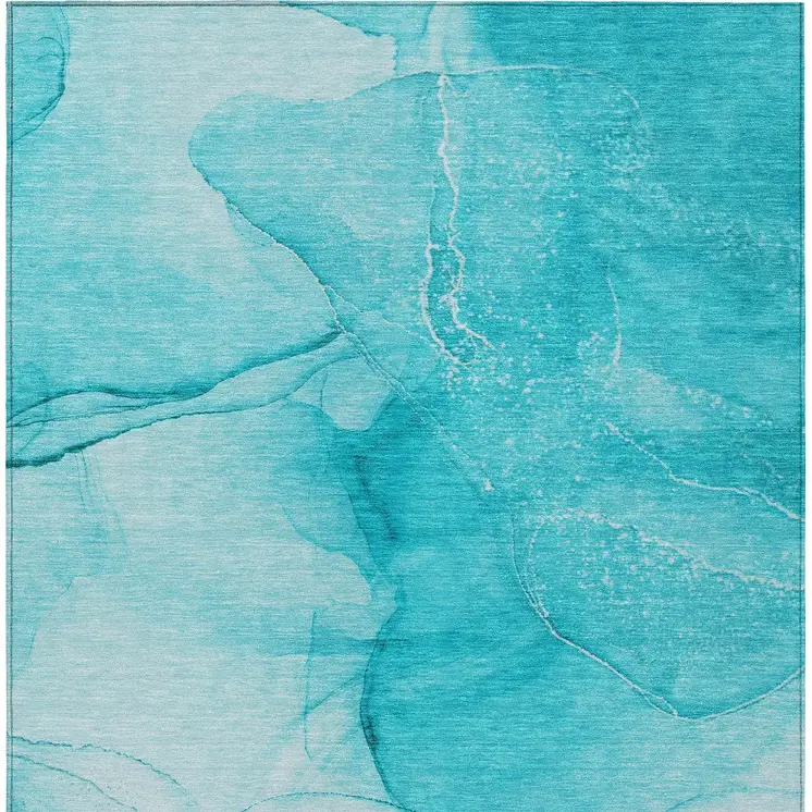 3' X 5' Teal Abstract Washable Non Skid Indoor Outdoor Area Rug