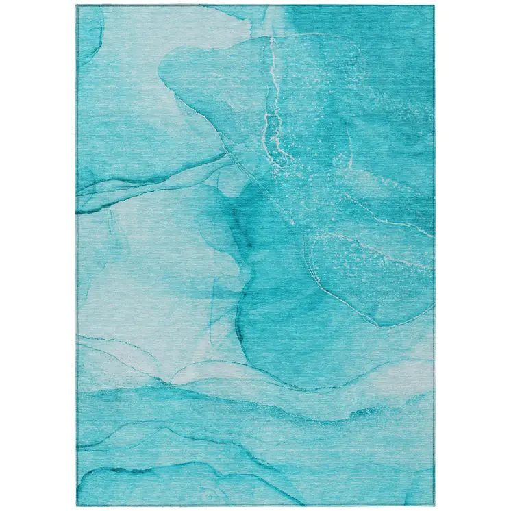 5' X 8' Teal Abstract Washable Non Skid Indoor Outdoor Area Rug