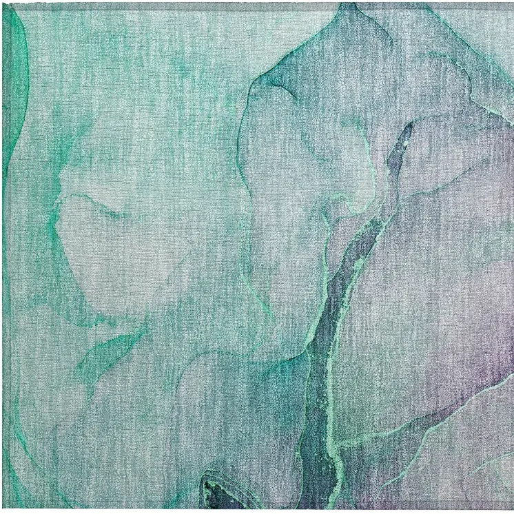 2' X 3' Green Abstract Washable Non Skid Indoor Outdoor Area Rug