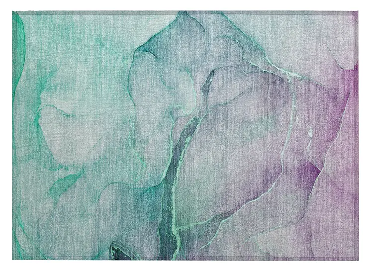 2' X 3' Green Abstract Washable Non Skid Indoor Outdoor Area Rug