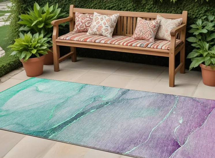 8' Runner Green Abstract Washable Non Skid Indoor Outdoor Runner Rug