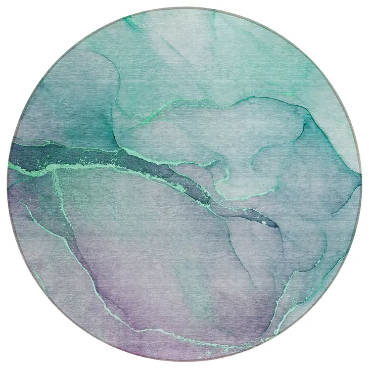 8' Round Green Round Abstract Washable Non Skid Indoor Outdoor Area Rug
