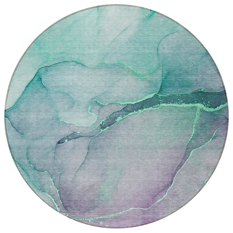 8' Round Green Round Abstract Washable Non Skid Indoor Outdoor Area Rug