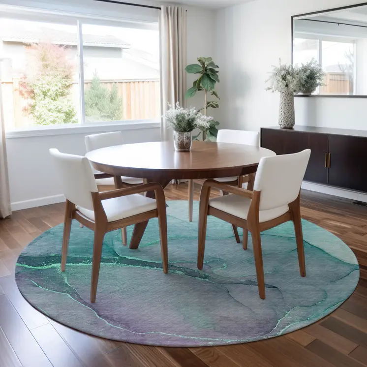 8' Round Green Round Abstract Washable Non Skid Indoor Outdoor Area Rug