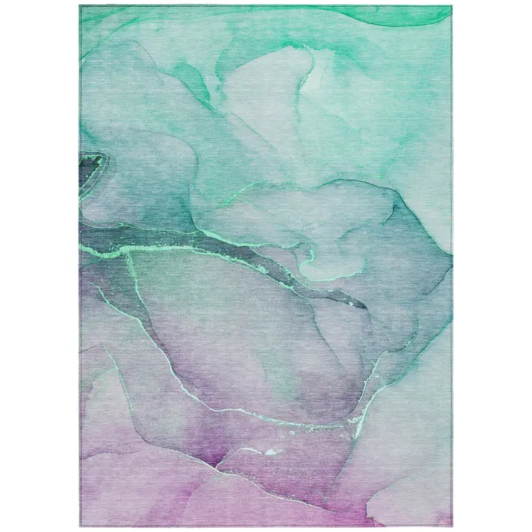 10' X 14' Teal and Purple Abstract Washable Indoor Outdoor Area Rug