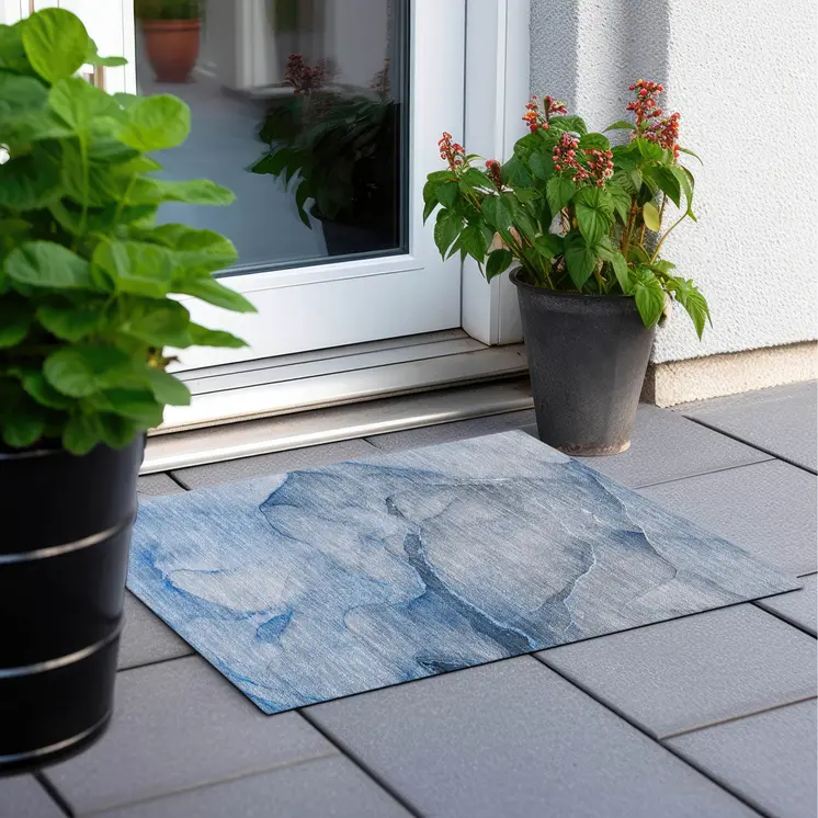 2' X 3' Blue Abstract Washable Non Skid Indoor Outdoor Area Rug